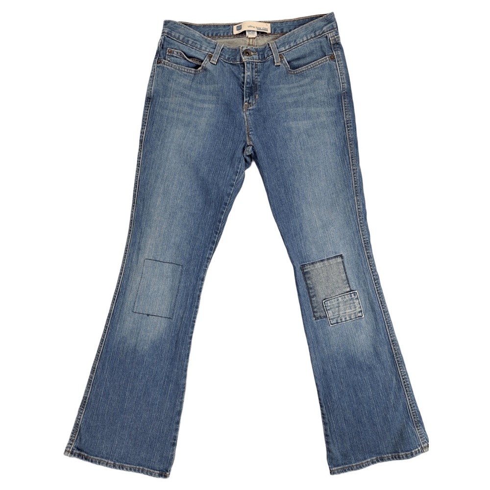 GAP CUSTOM Women's Ultra Low Rise Flared Jeans Medium Wash Blue Denim - Size 10